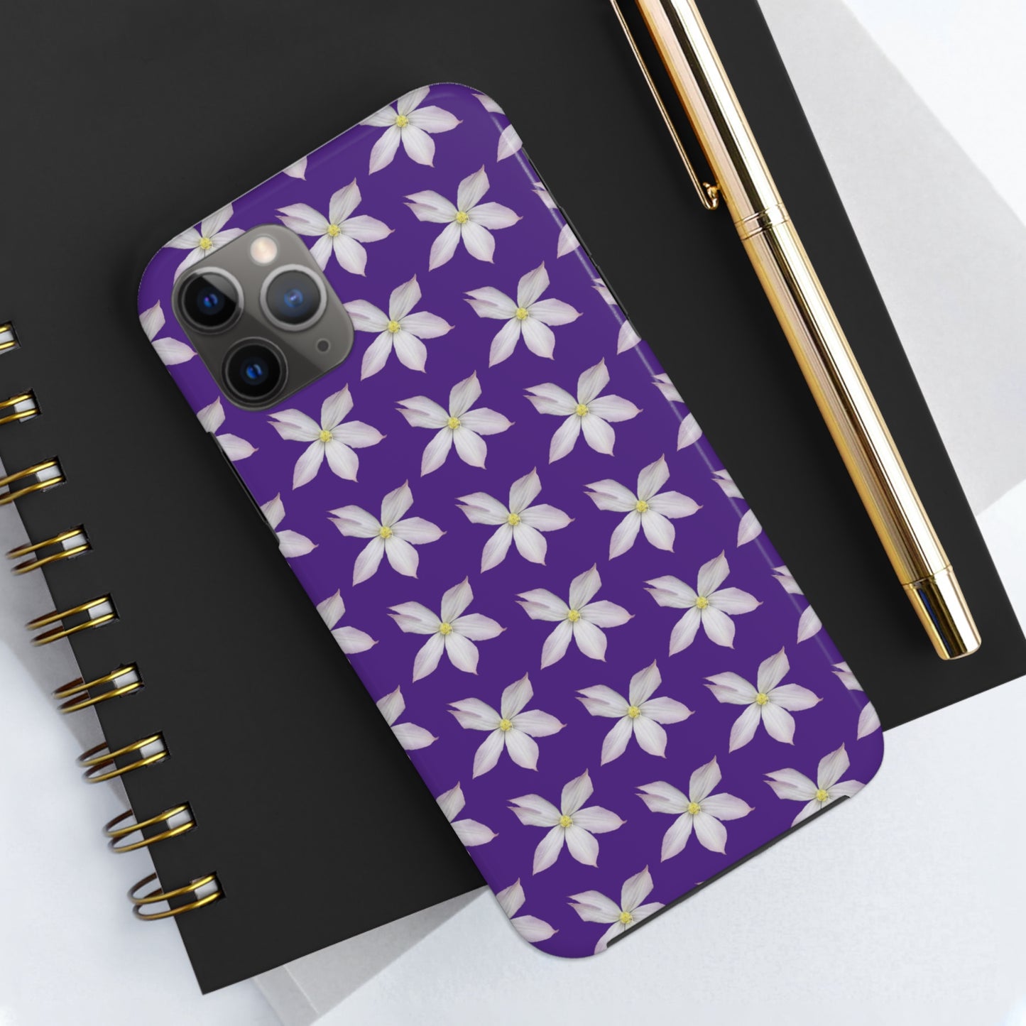 White Clematis Purple Tough Phone Case