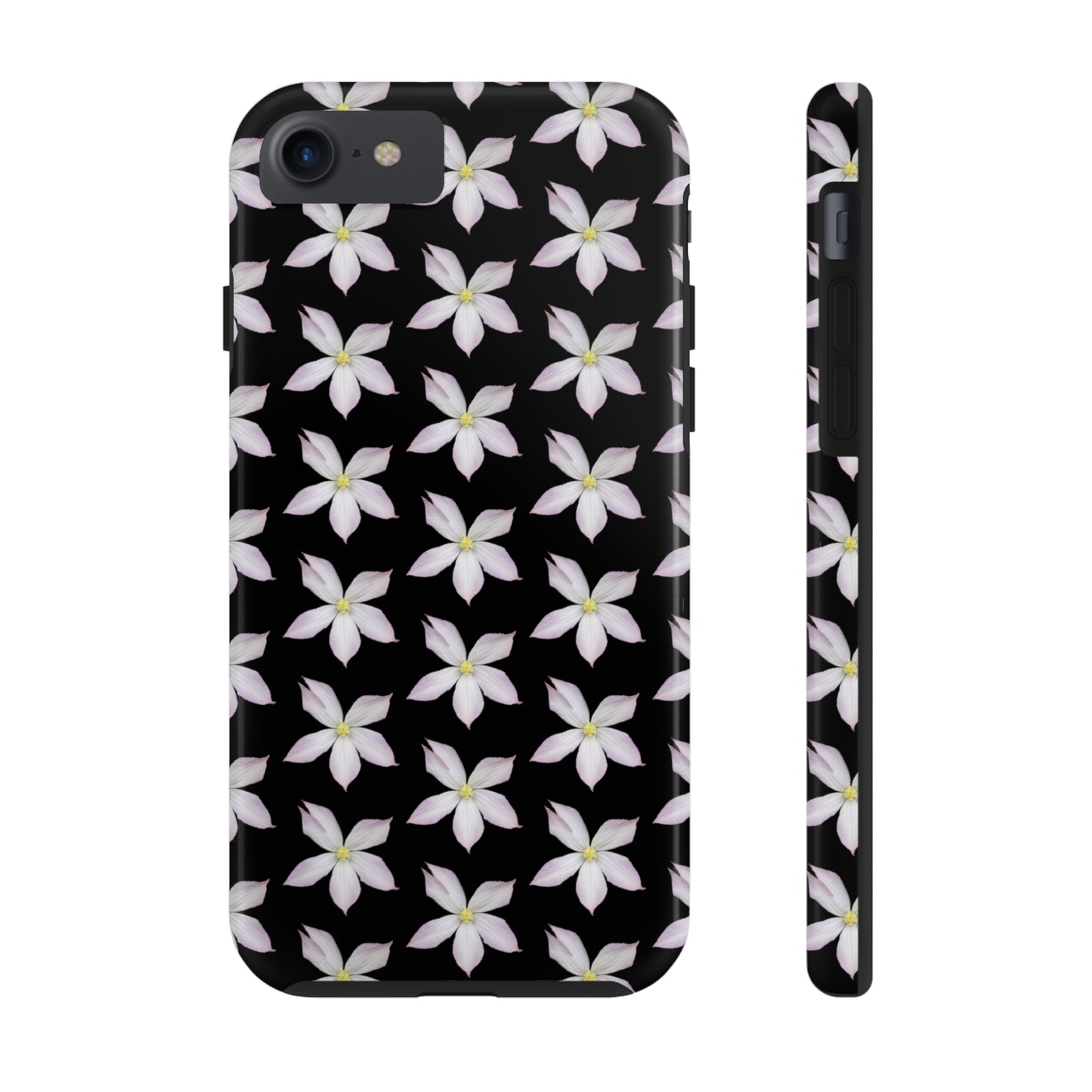 White Clematis Black Tough Phone Case