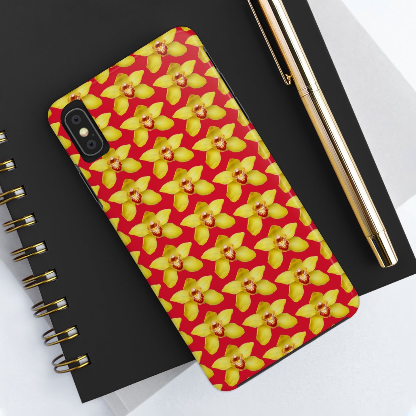 Yellow Cymbidium Orchid Red Tough Phone Case