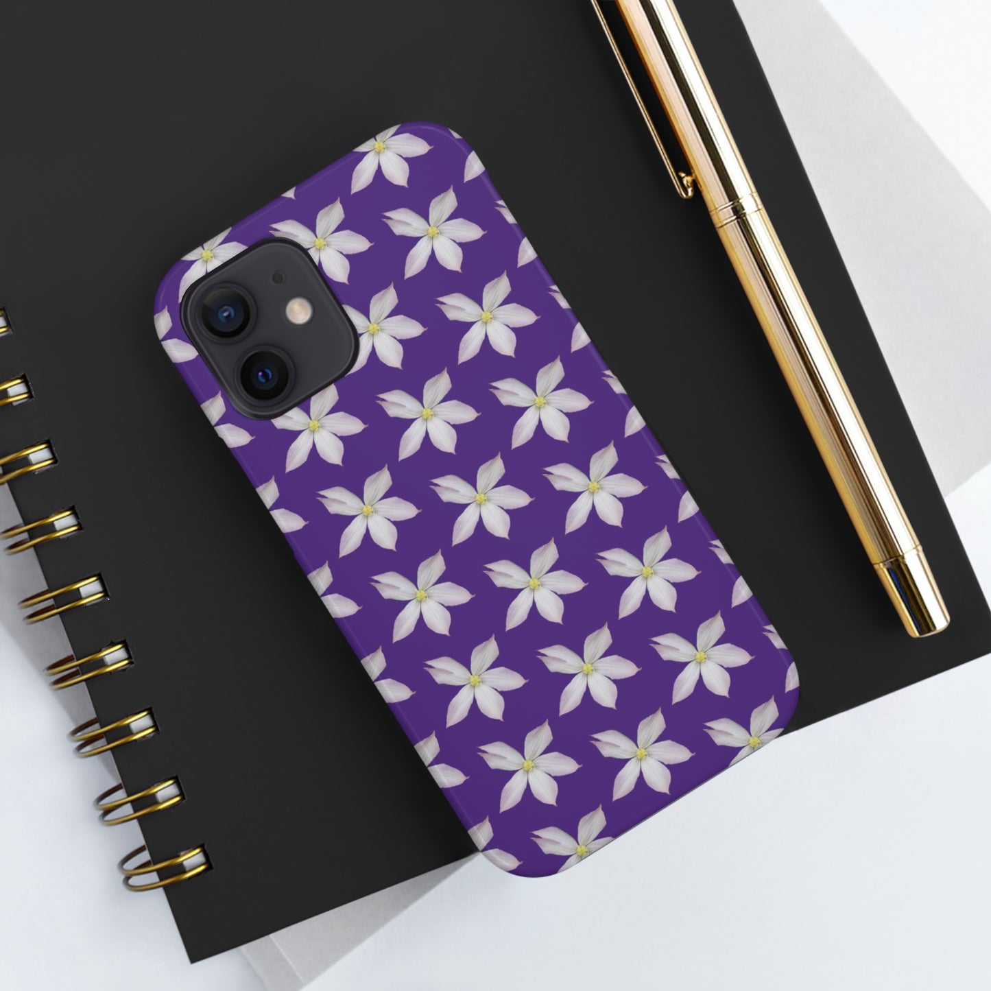 White Clematis Purple Tough Phone Case